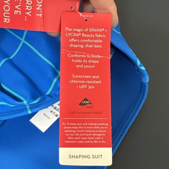 SPANX Women's 12 Flirty Skirt High Waist Swim Bottom Electric Blue Geo New - Picture 13 of 15